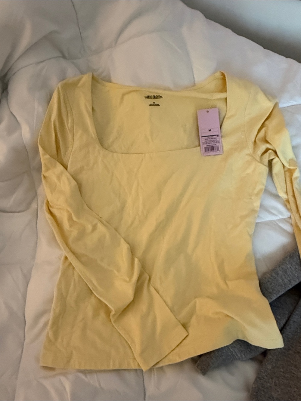 wild fable Pale Yellow Square-Neck Long Sleeve Top